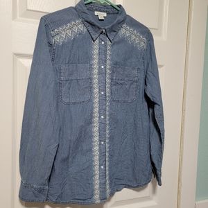 Sundance embroidered Long Sleeve Button Down Cotton Shirt